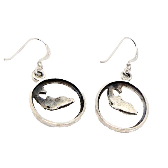 925 Sterling Silver Earrings Dolphin/Circles & SilverTone Dolphin Necklace VTG - Picture 5 of 6